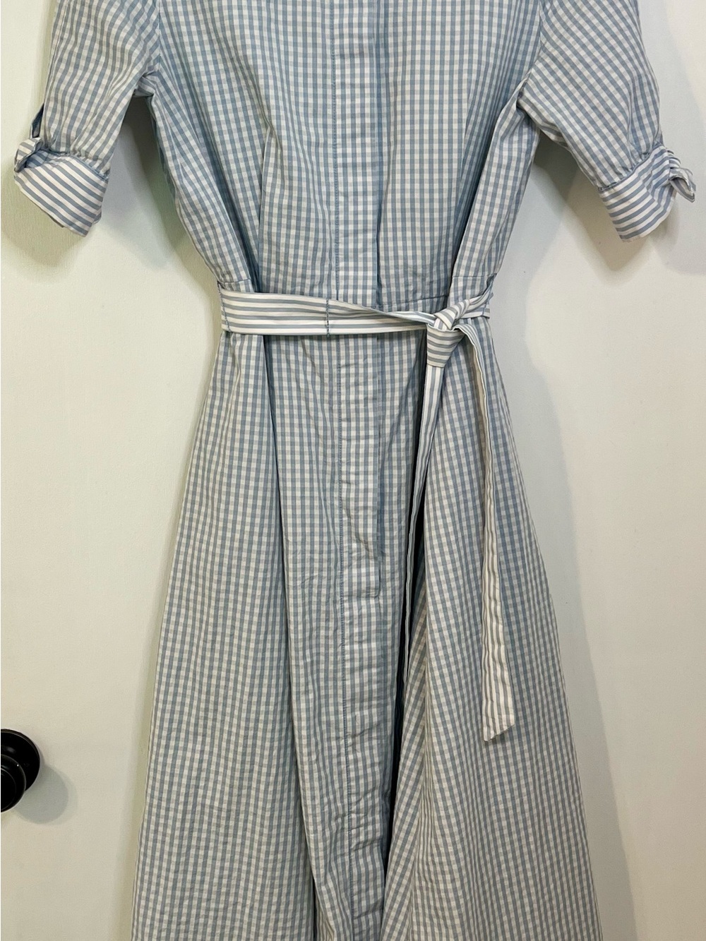 Calvin Klein Blue and White Gingham Midi Shirt Dress - Picture 3 of 3